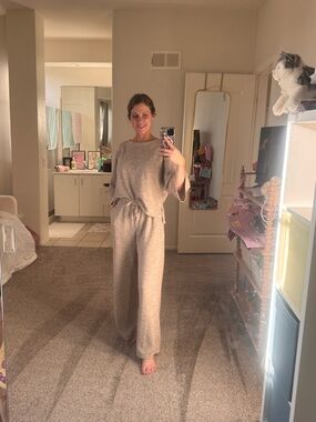 Max Studio Taupe Cozy Knit Lounge Set - Neutral Size S